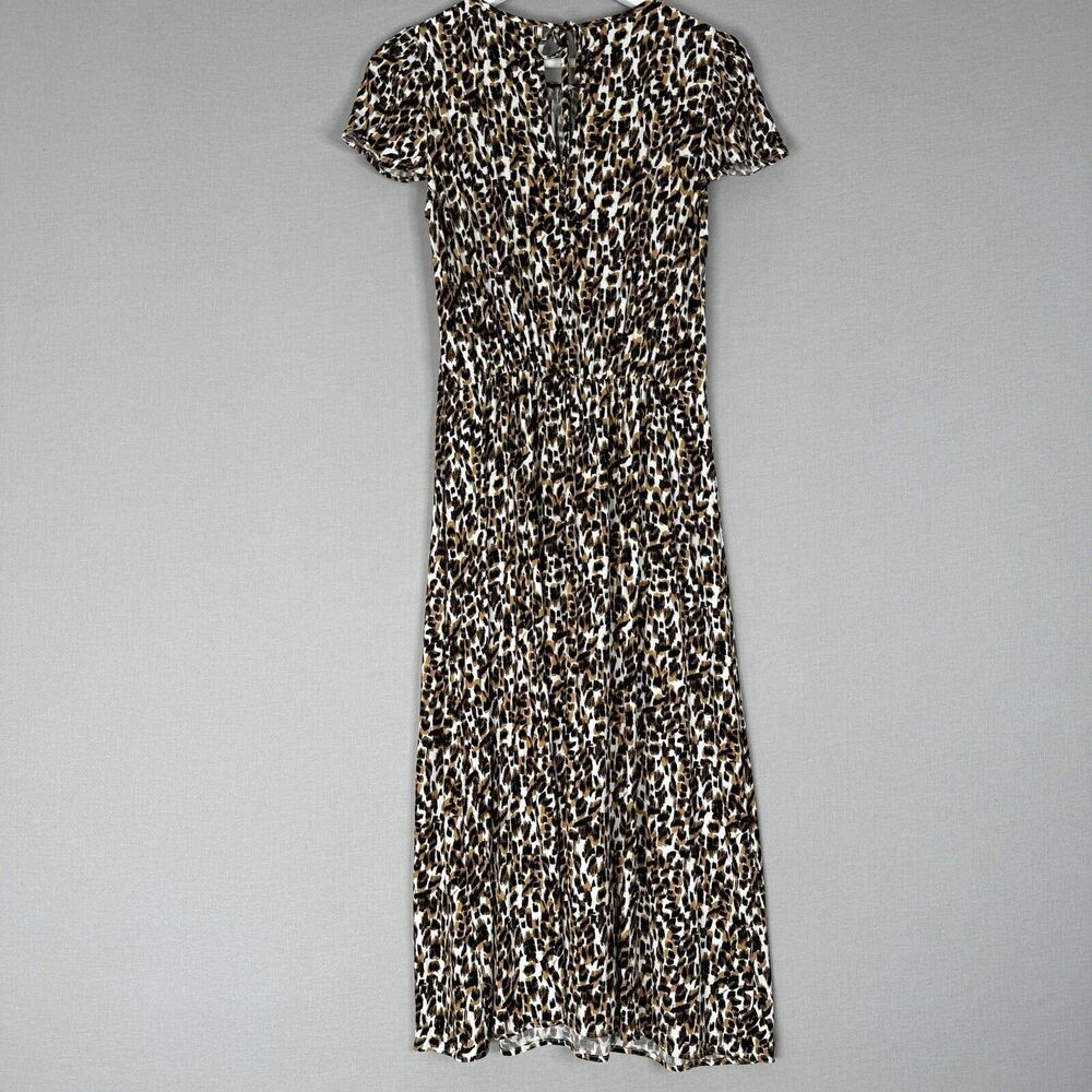 Banana Republic Womens Dress Small Tall Brown Cheetah Midi Flutter Slip Y2K 90s - Picture 8 of 12